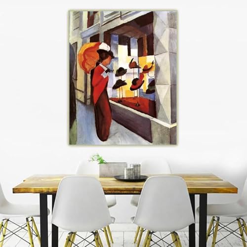 August Macke „Der Hutladen“, klassisches Ölgemälde auf Leinwand, Druck, Kunstwerk, Bild, Hintergrund, Dekoration für Zuhause und Wohnzimmer, 30 x 50 cm, rahmenlos