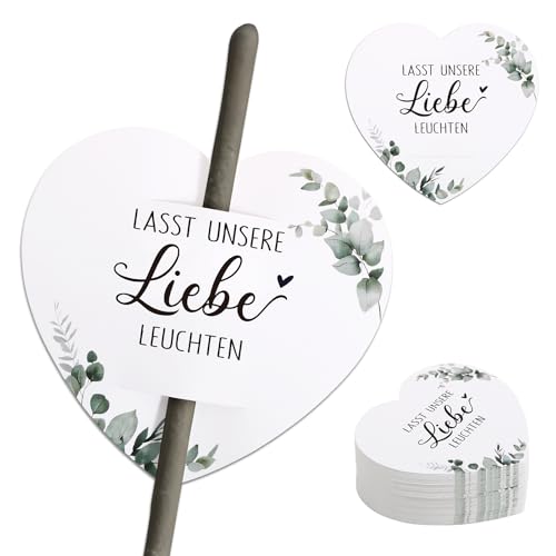 BOFUNX 100pcs Wunderkerzen Etiketten Hochzeit Wunderkerzen Karten Halter Hochzeit Gastgeschenke Hochzeit Party Deko - Lasst Unsere Liebe Leuchten