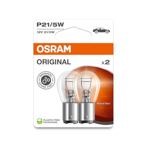 Osram ORIGINAL LINE 12V, Signallampen mit Metallsockeln, P21/5W, Doppelblister, 2 Lampen, white