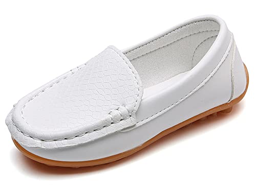 Vorgelen Unisex-Kinder Mokassins Weiches Leder Halbschuhe Jungen Mädchen rutschfest Loafers Slipper Flache Lauflernschuhe Bootsschuhe Oxfords/Weiß 26 EU=Herstellergröße: 27