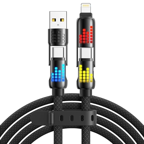 RAVIAD Multi USB Kabel 4 in 1 Universal Ladekabel [2M] 240W USB Schnellladekabel mit RGB LED Licht USBC/USBA auf Lightning, USBC/USBA auf USB C für iPhone 16/15/14, Galaxy 24/23, Laptop - Schwarz