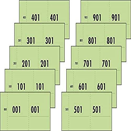 SIGEL 76153 Nummernblock grün, 1000 Bons (Nr. 1-1000, 10,5 x 5,3cm), aus Recyclingpapier, gesamt 10 Blocks, Wertmarken, Essensmarken, Garderobennummern