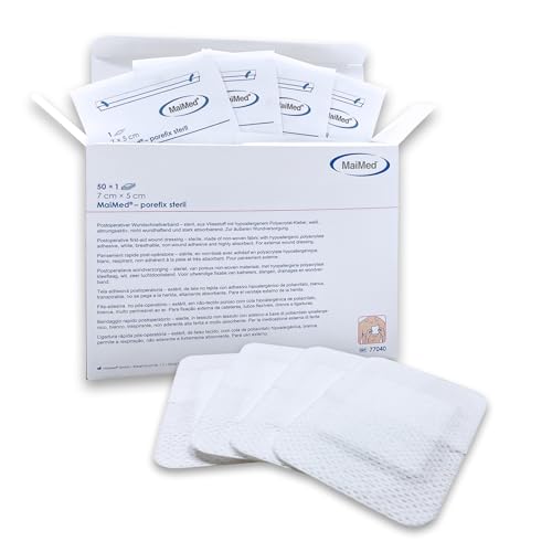 50 Stück Wundpflaster steril 7x5 - steriler Wundverband Pflaster sensitiv - Wundauflage nicht haftend 4x3 cm - Saugstark & Hautfreundlich - Akute Wundversorgung und postoperatives Pflaster