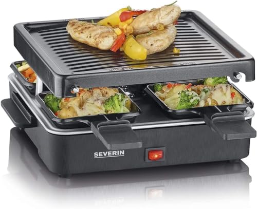 SEVERIN Mini Raclette-Grill für 4 Personen, platzsparend und kompakt, antihaftbeschichtet, 600 W, schwarz, RG 2370