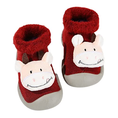 Kinder Winterschuhe Mädchen Krabbelschuhe Baby Warme Winter-Baby-Socken, -Korallensamt, warme Socken, rutschfeste, niedliche Plüschohren, hohe Kinder Barfußschuhe Winter Kinderschuhe (Red, 20 Infant)