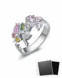 HSIXHAF 1 pcs Regenbogen Einhorn Ring mit Strass Einstellbare Öffnung Cartoon Einhorn Mädchen Ring, Geschenk für Tochter, Enkelin, Kind einer Freundin