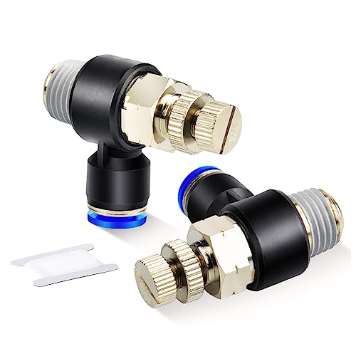 ERGAOBOY 5 Stück 8MM Schlauch OD x 1/4" BSP Male Elbow 90 Grad Push to Connect Air Flow Control Valve Pneumatic Connector Fittings