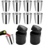 8 Stück Edelstahlbecher,30ml Stapelbare Schnapsbecher,Klein Edelstahl Becher,Schnapsbecher Edelstahl,Tragbar Metallbecher Stapelbare mit 2 Lederetui mit Reißverschluss für Camping,Picknick,Wandern