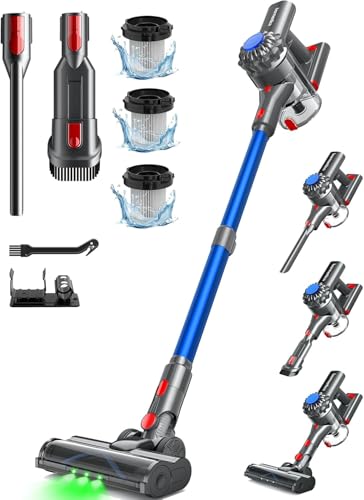 Ivormentico Akku Staubsauger, Staubsauger Kabellos 50Mins/40KPA/450W, Akkustaubsauger mit Geen LED, Kabelloser Staubsauger mit Aufgerüstete Bodenbürste, Staubsauger Akku für Tierhaare, Dunkelblau