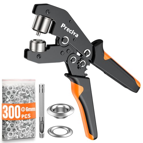 Ösenzange Set, Preciva Ösenzange mit Hebeltechnik zum Kräftesparen Ösenpresse mit 300 Ø6mm Ösen aus gehärtetem Stahl für PVC-Banner, Planen, Karton, Pappe