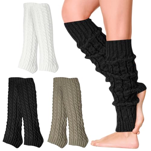 HWJPDMBD 3 Paare Stulpen Damen, Beinwärmer, Leg Warmers, Damen Beinstulpen, Knie Hoch Stulpen, Damen Langer Beinwärmer Frauen, Winter Beinstulpen Damen Stricken Legwarmers für Winterwärmer