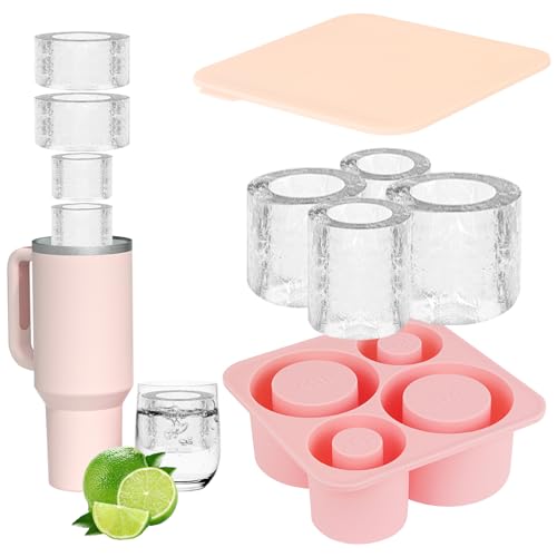 Eiswürfelform Silikon Mit Deckel, 4 Fach Eiswürfelform Silikon für Stanley Becher, Ice Cubes für Stanley, Große Zubehör EiswüRfel für Stanley Cup, Ice Cube für Cocktails/Whisky (Rosa)