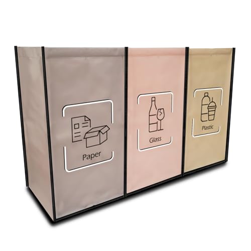 NYIKA - Mülltrennsystem 3fach - Recycling System - Mülltrennsystem - Altpapier Sammler - Mülltrennung - Mülltrennsysteme - Flaschensammler Leergut - Mülleimer für Glas, Plastik, Papier (Black Edge)