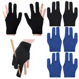 Hariendny 4 Paare Billard Handschuh3 Finger Billard Handschuhe Snooker Queue Handschuhe rutschfeste Universal Unisex Pool Gloves für Billard Zubehö Pool-Spiele (Schwarz Blau)