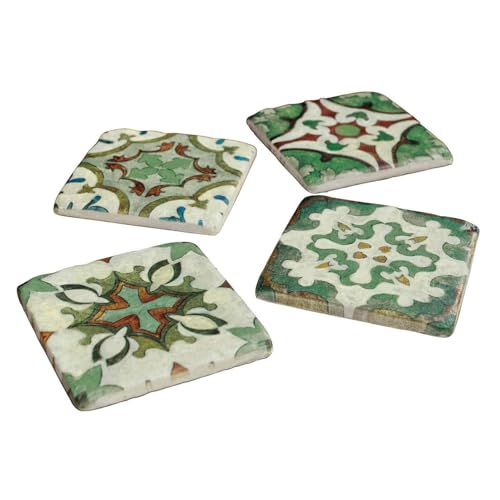 LOBERON Untersetzer 4er Set Angeot, handbemalt, orientalisches Flair, unterschiedliche Designs, rutschfeste Unterseite, Küchenutensilien, Tischaccessoires, Polyresin, Kork, bunt