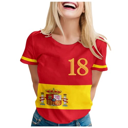 2025 - Lässiges T-Shirt mit Aufdruck für Damen zur Europameisterschaft 2024 Winterhemden Damen (White, XXL)