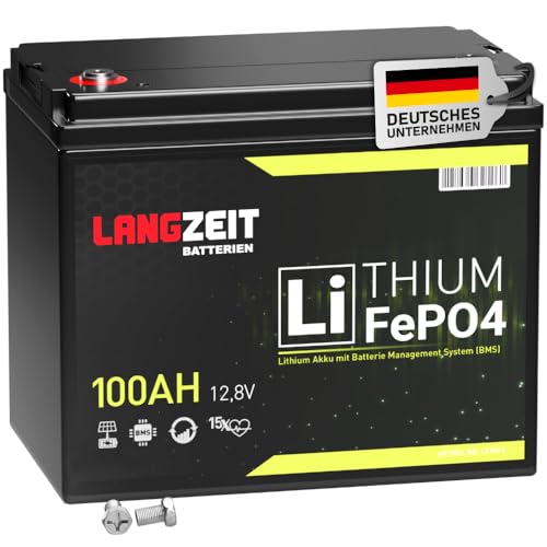 LANGZEIT LiFePO4 100Ah 12V Mini Lithium Batterie mit BMS Solarbatterie Wohnmobil Solar Boot Akku