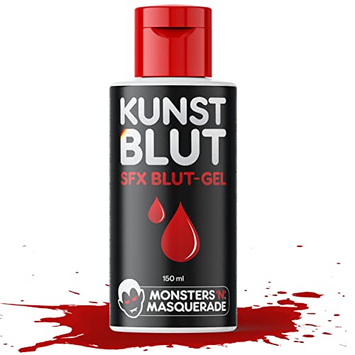 Monsters'n'Masquerade® – Profi Kunstblut 150ml | SFX Blut-Gel aus Deutschland | Parfümfrei + Parabenfrei | Künstliches Halloween Blut Filmblut Vampirblut Zombieblut | für Fasching, Karneval & Co