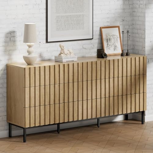 UEV Kommode mit Schublanden, 150x34x72cm, Schrank mit 9 Schublanden, Modernes Sideboard, TV Board, Aufbewahrungsschrank, Schmal kommode, Buffet, Schrank für Wohnzimmer Schlafzimmer,Flur Weiß(Natur)