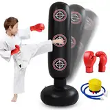 Boxsack Kinder,160cm Boxsack Aufblasbar Boxsack Stehend Kinder Standboxsack Boxsack mit Handschuhen Geschenk für Jungen und Mädchen 3-12 Jahre für Training, Karate, Taekwondo, Boxen, MMA