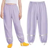 Domueay Regenhose Kinder Matschhose Mädchen Wasserdicht Winddicht Buddelhose Ungefüttert Atmungsaktiv Dünn Überziehhose Reflektierend Regenbekleidung für 9-10 Jahre, 134-140 Lila
