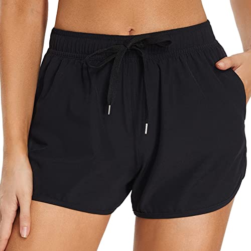 Badeshorts Damen Badehose Schnell Trocknendes Boardshorts mit Futter UV-Schutz Bikini Shorts mit Tasche Sommer Wassersport Schwimmshorts Sporthose Kurze Schwimm Shorts für Damen Schwimmunterteil