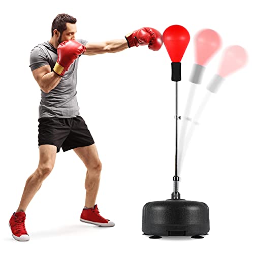 MSPORTS Punchingball Premium Boxstand I Höhenverstellbarer Standbox-Trainer inkl. Boxbirne 110-150 cm I Box Ständer Standboxtrainer für Boxing Workout (Rot)