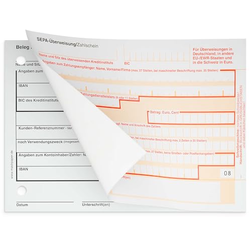 SEPA Überweisungsformular Zahlschein 100 Stück 2-fach selbstdurchschreibend 326211