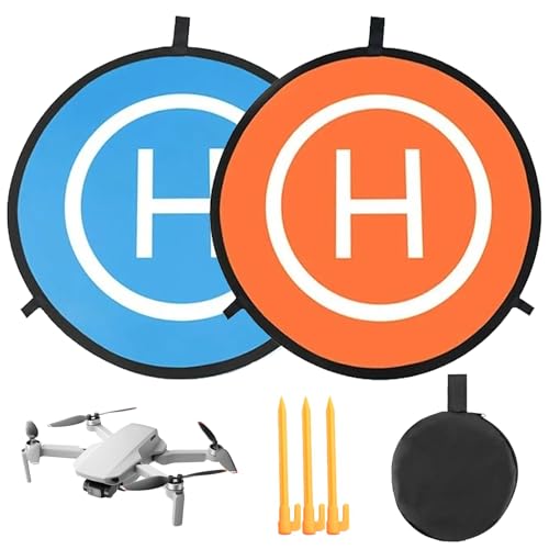 lomdung Drone Landing Pad, 55CM/22'' Drohnen Landeplatz, Tragbare Faltbare Landing Pads mit Heringen, Doppelseitiger Wasserdichter Landing Pad, für Drones Hubschrauber Zubehör, Kiuiom