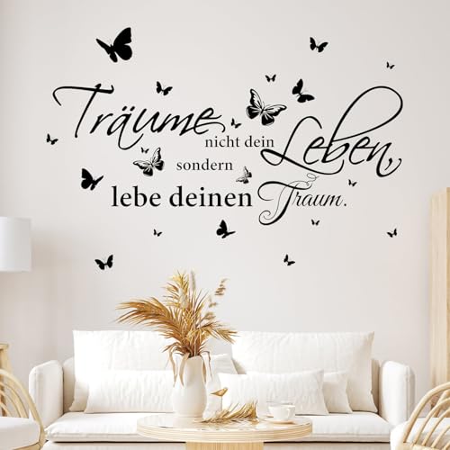 HENGBIRD Wandtattoo Sprüche Wandsticker Wandaufkleber Spiegel Aufkleber Spruch Sprüche und Zitate Schmetterlinge Wanddeko Aufkleber für Schlafzimmer Wohnzimmer Flur und Diele Schwarz