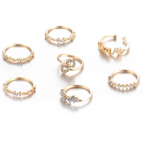 WVFHVISL 7 Stück Wasserfeste Stapelbare Ringe Set - Vergoldete Knöchel Ringe für Damen - Einfache Plain Band Verstellbare Ringe