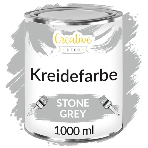 Creative Deco Grau Kreidefarbe für Möbel 1000 ml | Möbellack, Möbelfarbe | Farbe Für Landhaus, Vintage-Stil, Decoupage, Möbel-Renovierung | Matt & Abwaschbar | Wisch-Effekt und Gradient-Effekt möglich