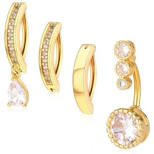 Yolev 4 Stück Bauchnabelringe Damen Clicker Bauchnabel Piercing Chirurgischer Edelstahl CZ Opal Bauchnabelpiercing Ringe Süßer Nabelringe Körper Bauch Piercing Schmuck Set