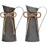 Belle Vous Rustikale Deko Milchkannen aus Metall (2 Stück) - B8,3 x H20 cm - Verzinkte Deko Vase im Shabby Chic Vintage Stil - Vase Deko Landhausstil für Haus/Hochzeitsdeko & Gartenblumen