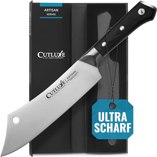 Cutluxe Kochmesser & Hackmesser Hybridmesser - 20cm Scharfes Küchenmesser, Küchenbeil - Vollniet & Ergonomisches Griffdesign - Artisan Serie