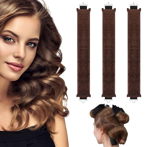 AIDUCHO Lockenwickler Über Nacht mit Haken, 3 Stück Papilotten Grosse Locken ohne Hitze aus Gummi, Heatless Curls Overnight Blowout (Braun)