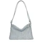 Thoquene Glitzer Tasche Damen, Glänzend Strass Silber Abendtasche für Abend Party Prom Bankett