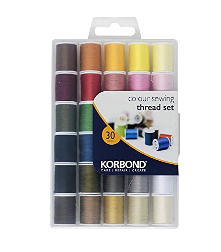 Korbond 30 Rollen Komplettes Nähgarnset - 1350 m - 30 x 45 m Rollen - 30 Farben - Hand- und Maschinennähen, Reparaturen, Basteln