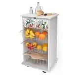 Lupia - Multifunktionaler Küchenwagen Weiß Banano Grey, Obstkorb mit drehbaren Rädern, Ablagefläche, drei herausnehmbare Körbe aus Stahl, Holz 40 x 45 x 85 cm montiert