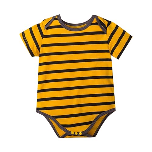 Generisch Baby Girl Bodysuit Strampler für Neugeborene, Unisex, kurzärmelig, Rundhalsausschnitt, gestreift, niedlicher Baby-Overall Bodys Baby Mädchen 62 (Yellow, 6-9 Months)