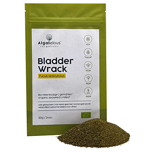 ALGALICIOUS Bio Blasentang Flakes | 50 g | Fucus Versiculous Algen Flocken aus dem Nord Atlantic | Vegan & Glutenfrei | Reich an Jod, Mineralstoffen & Omega 3 & 6