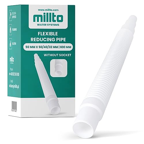 Millto™ Flexibles Rohr Reduzierstück 50 x 50/40/32 mm 600 mm Abflussrohr Abwassersystem Kanalsystem Abgang Waschtisch Verstellbares Abflussverbindungsstück Abflusssysteme