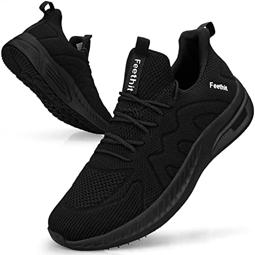 Feethit Sneaker Herren Schuhe Sportschuhe Laufschuhe Turnschuhe Tennis Fitness Jogging Walkingschuhe Leichtgewichts Atmungsaktiv Freizeit Straßenlaufschuhe Schlüpfen Schwarz 42 EU