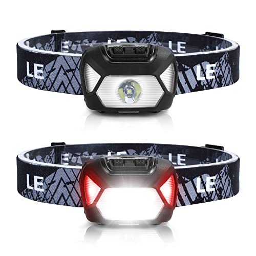 LE Stirnlampe, 1300 Lux LED XPG Kopflampe mit 6 Lichtmodi Scheinwerfer und Rotlicht, IPX4 spritzwassergeschütztes Gehäuse, Batteriebetrieben Stirnlampen C500, Ideal für Camping Joggen, 2 Stück