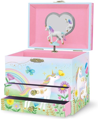 Musikalisches Einhorn-Schmuckkästchen für Mädchen – Kinderspieluhr mit drehendem Einhorn, Jewelry Box for Girls-Geburtstagsgeschenke für kleine Mädchen, Schmuckkästchen, 17,1 x 13,3 x 15,2 cm