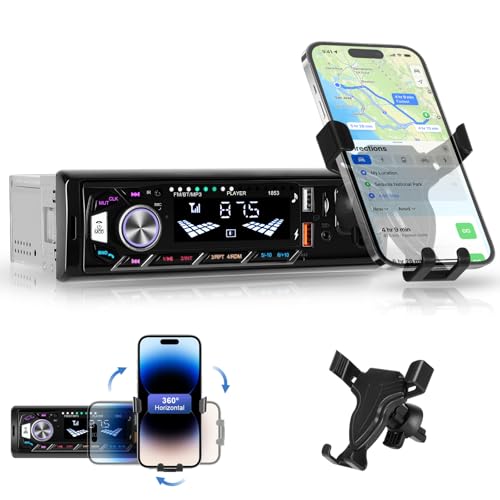 Hodozzy Autoradio 1 Din Bluetooth mit Handyhalterung, Autoradio mit Bluetooth Freisprecheinrichtung, MP3-Tuner mit 2 USB/Schnellaufladung/FM/TF/AUX,4 * 45W