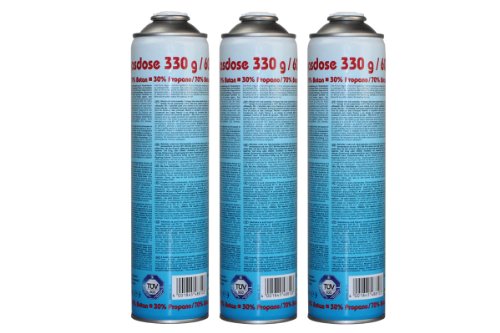 CFH Universaldruckgasdose AT 2000 – 3 Stück, Druck Gas Dose mit Anschraubgewinde nach DIN EN 417, Propan/Butan-Gasgemisch (30%/70%), 3x Inhalt 330 g, Für Gasgeräte mit Schraubanschluss nach DIN 521