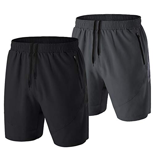 Herren Sport Shorts Kurze Hose Schnell Trocknend Sporthose Leicht mit Reißverschlusstasche(Schwarz/Dunkelgrau,EU-2XL/US-XL) XXL