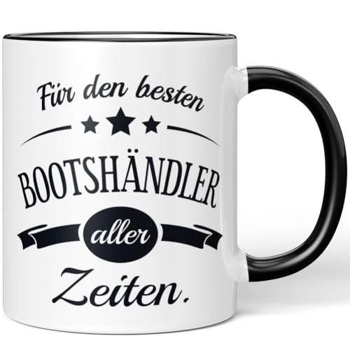 JUNIWORDS Tasse, Für den besten Bootshändler aller Zeiten, Schwarz (6075521)