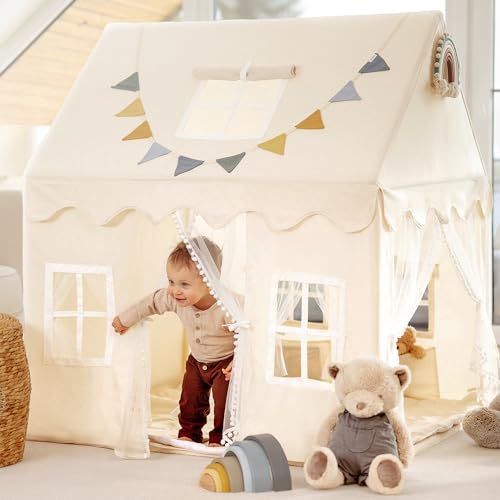 GANZKIND® Spielhaus Kinder Indoor mit 2 Eingängen & 5 Fenstern | Kinderzelt für Drinnen, Spielzelt, Kinderspielhaus, Kinderhaus, Zelt Kinderzimmer, Kuschelecke | Mädchen & Jungen ab 3 Jahre